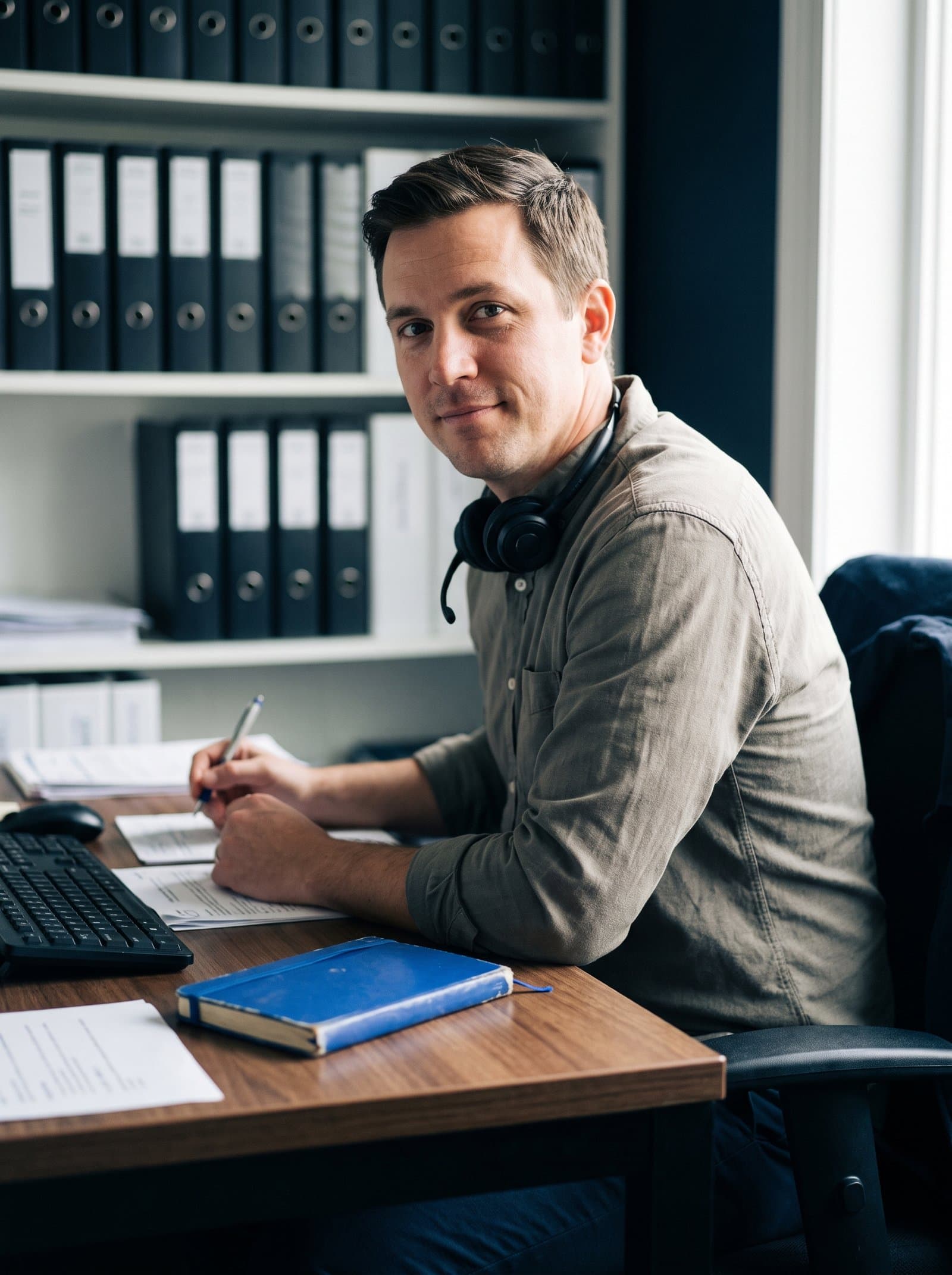A commercial-lines account manager at their desk.